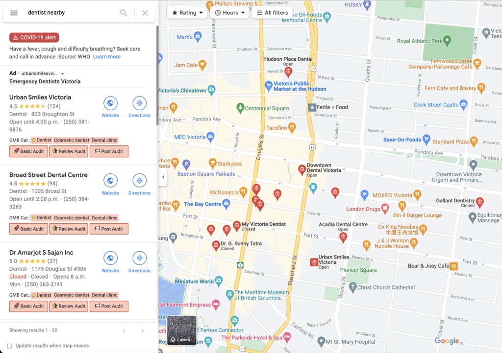 Google Map Dentist Search